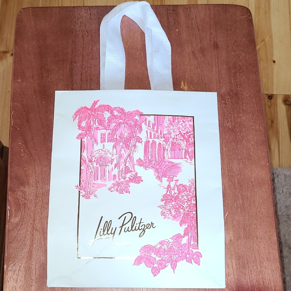 Lilly Pulitzer Tropical Pink and White Shopping Tote Bag with Fabric Handles